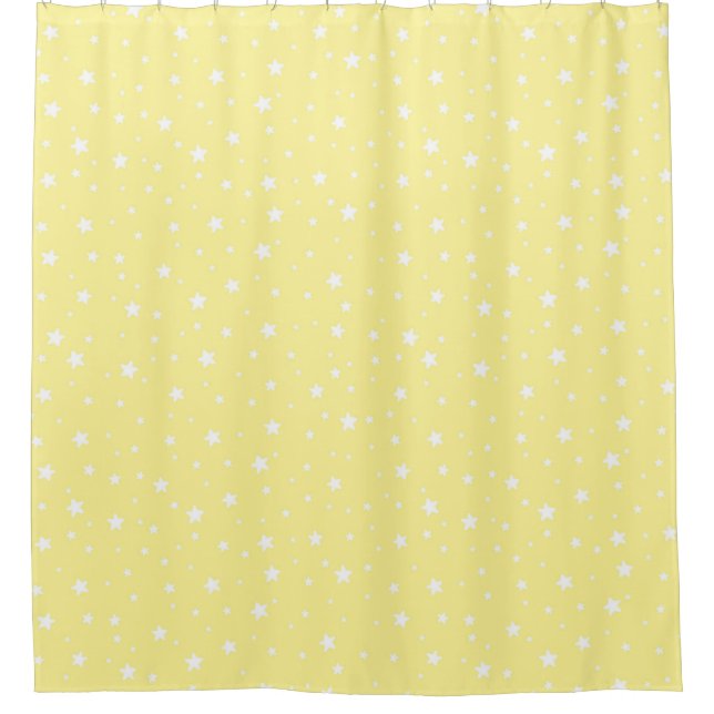 Pale Yellow and White Stars Celestial Sky Shower Curtain (Front)