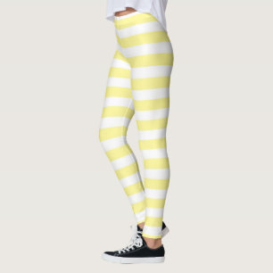 Pale Yellow and White Stripes Leggings