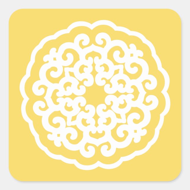 Pale Yellow Asian Moods Mandalla Square Sticker (Front)