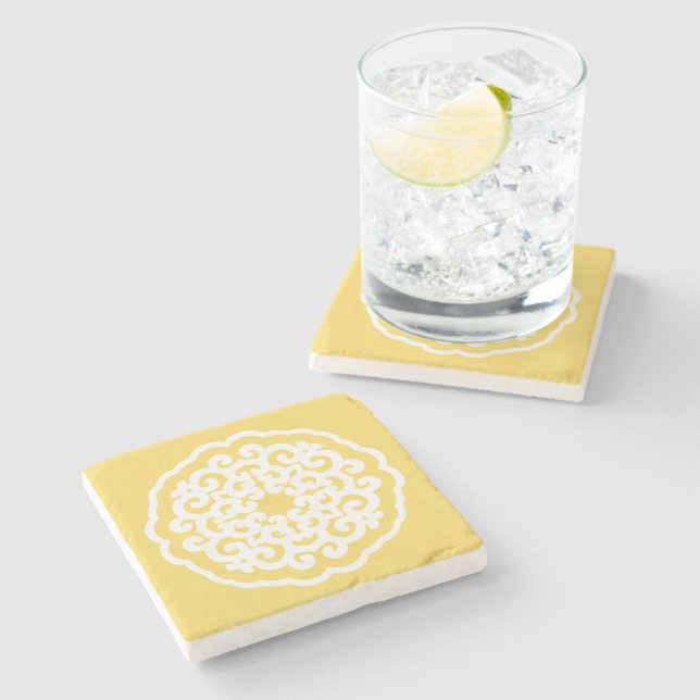 Pale Yellow Asian Moods Mandalla Stone Coaster (Side)