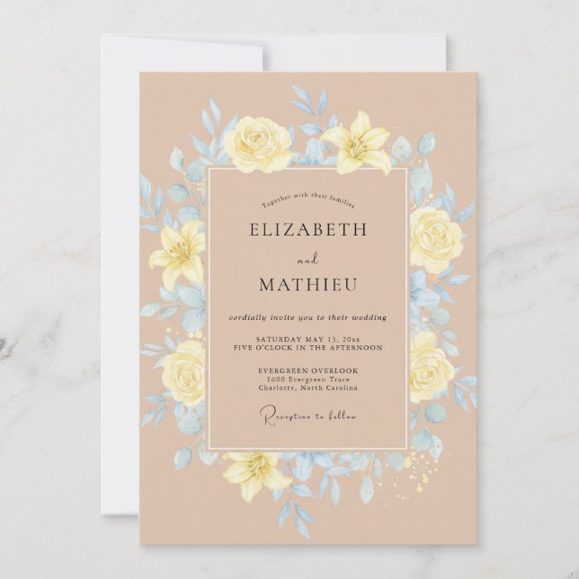 Pale Yellow Azure Petal Wedding Invitation (Front)