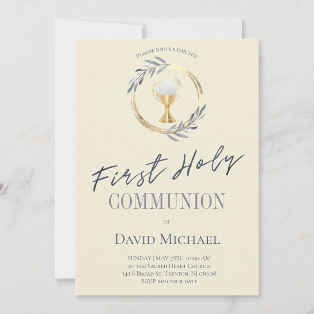 pale yellow background First Holy Communion Invitation (Front)