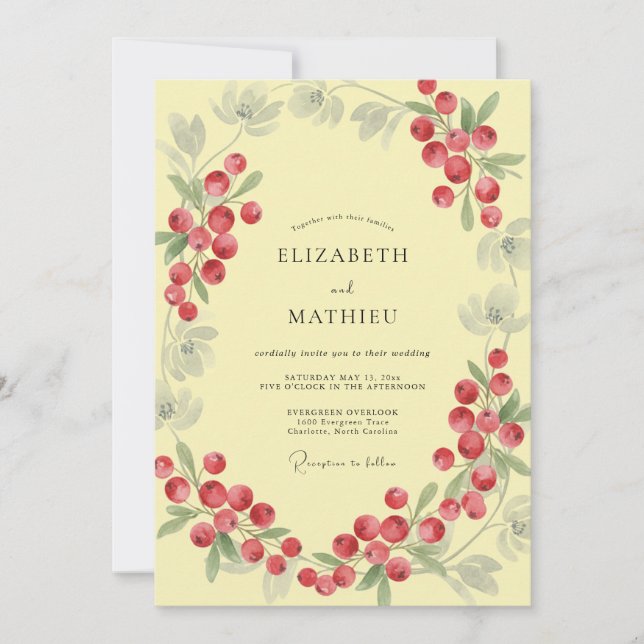 Pale Yellow Berry Wedding Invitation (Front)
