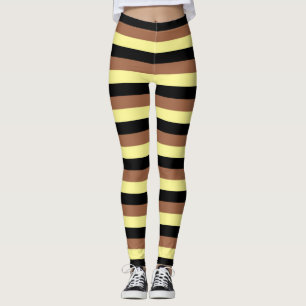 Pale Yellow, Black and Brown Stripes Leggings