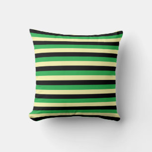 Pale Yellow, Black and Green Stripes Cushion