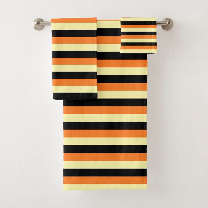 Pale Yellow, Black and Orange Stripes Bath Towel Set Zazzle.co.uk