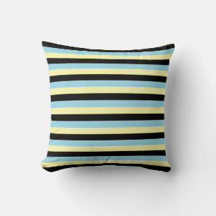 Pale Yellow, Black and Pastel Blue Stripes Cushion