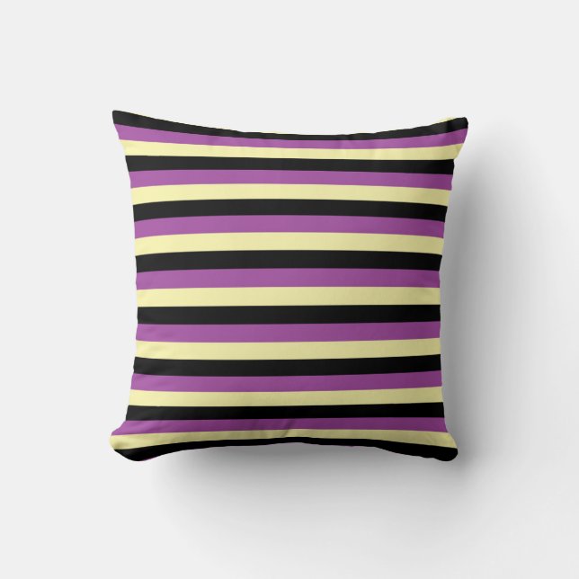 Pale Yellow, Black and Purple Stripes Cushion (Front)