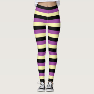 Pale Yellow, Black and Purple Stripes Leggings