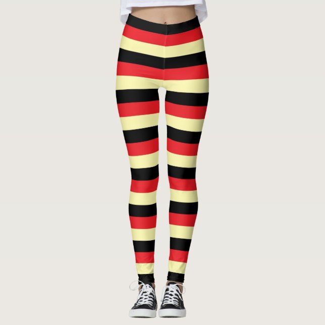 Pale Yellow, Black and Red Stripes Leggings (Front)