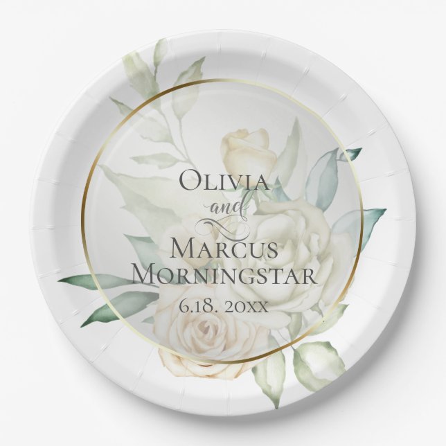 Pale Yellow Blush Roses  Summer Wedding Paper Plate (Front)