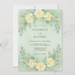 Pale Yellow Botanical Wreath Wedding Invitation