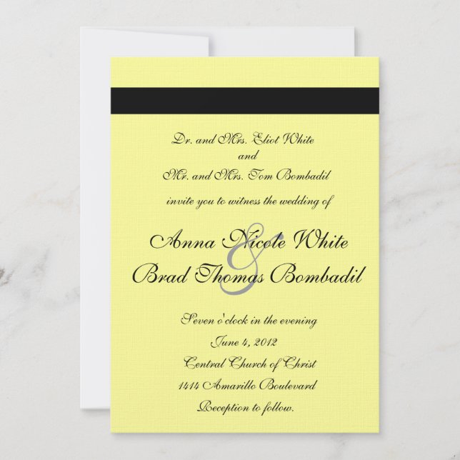 Pale Yellow Calligraphy Lotus Wedding Invitation (Front)