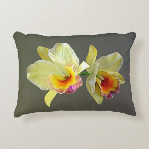 Pale Yellow Cattleya Orchids Round Pillow