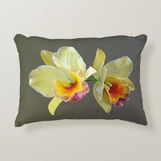 Pale Yellow Cattleya Orchids Round Pillow (Front)