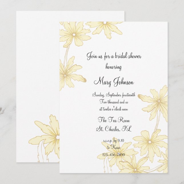 Pale Yellow Daisies Bridal Shower Invitation (Front/Back)