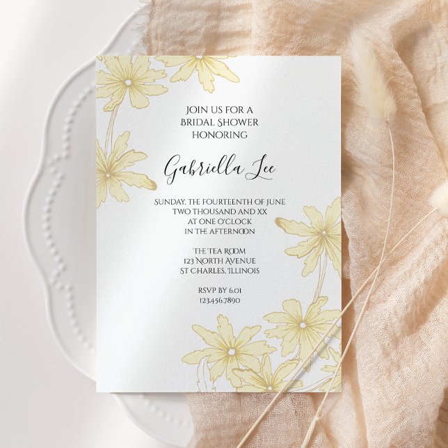 Pale Yellow Daisies on White Bridal Shower Invitation (Creator Uploaded)