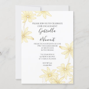 Pale Yellow Daisies on White Engagement Party Invitation