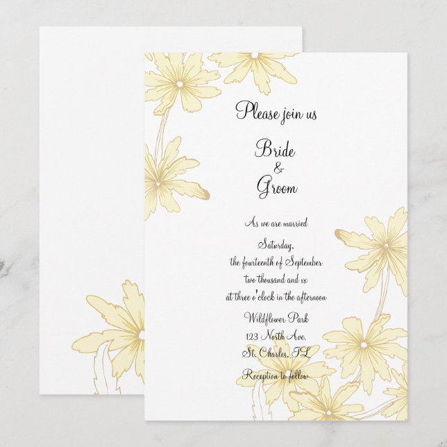 Pale Yellow Daisies Wedding Invitation (Front/Back)