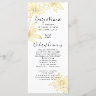 Pale Yellow Daisies Wedding Program Programme