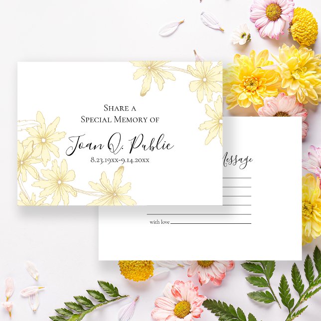 Pale Yellow Daisy Flowers Share A Memory Funeral Card (Creator Uploaded)