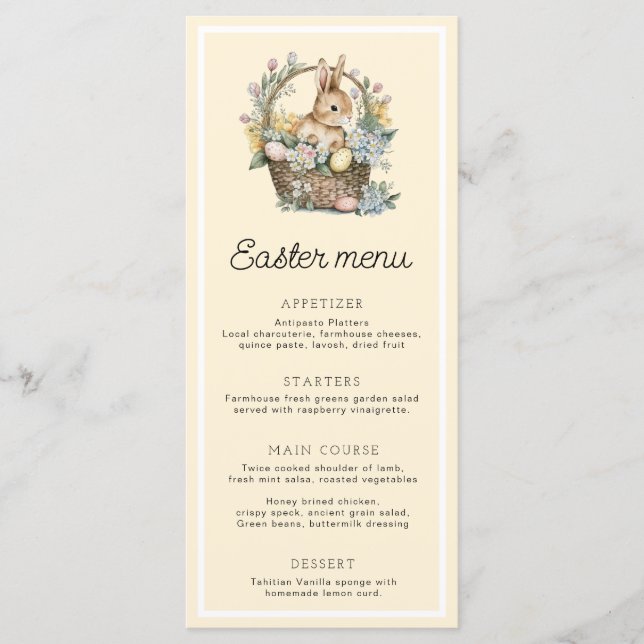 Pale Yellow Easter Bunny Menu (Front)