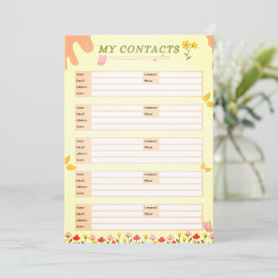 Pale Yellow Floral My Contacts Sheet Invitation