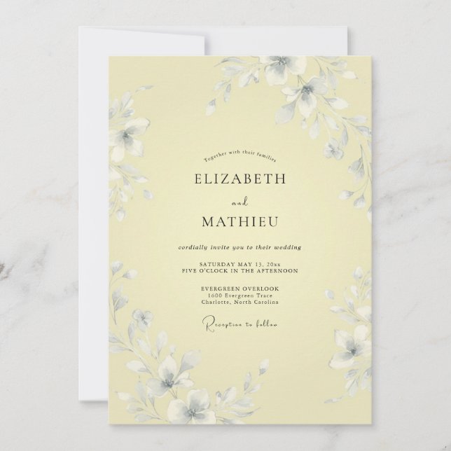 Pale Yellow Floral Romance Wedding Invitation (Front)