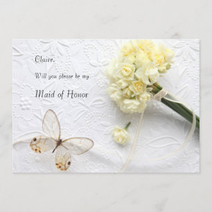 Pale yellow flowers with butterfly maid of honour invitation