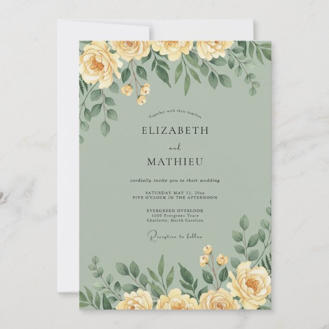 Pale Yellow Foliage Eucalyptus Wedding Invitation (Front)
