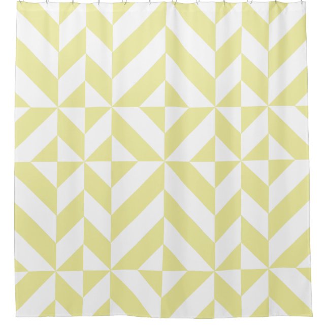Pale Yellow Geometric Cube Pattern Shower Curtain (Front)