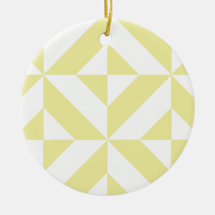 Pale Yellow Geometric Deco Cube Pattern Ceramic Tree Decoration