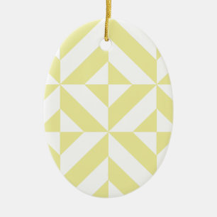 Pale Yellow Geometric Deco Cube Pattern Ceramic Tree Decoration