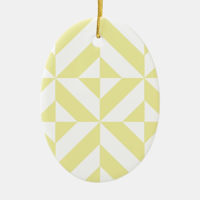 Pale Yellow Geometric Deco Cube Pattern Ceramic Tree Decoration (Front)