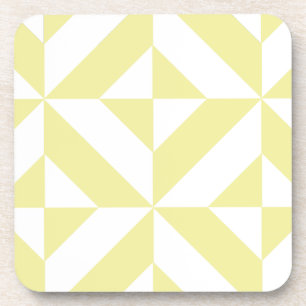 Pale Yellow Geometric Deco Cube Pattern Coaster
