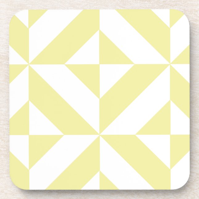 Pale Yellow Geometric Deco Cube Pattern Coaster (Front)
