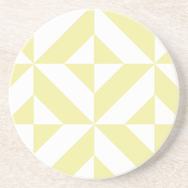 Pale Yellow Geometric Deco Cube Pattern Coaster (Front)