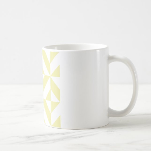 Pale Yellow Geometric Deco Cube Pattern Coffee Mug (Right)