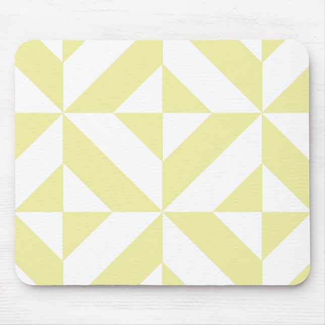 Pale Yellow Geometric Deco Cube Pattern Mouse Mat (Front)