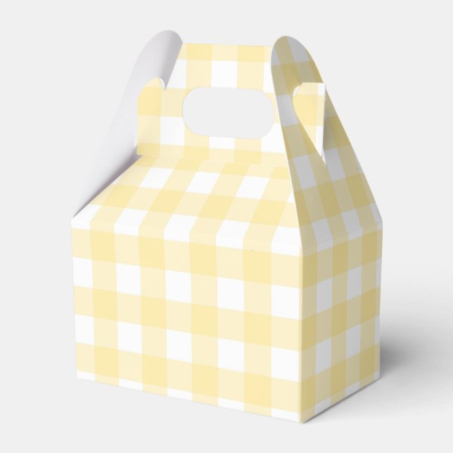 Pale Yellow Gingham Plaid Gabled Party Favour Box (Front Side)