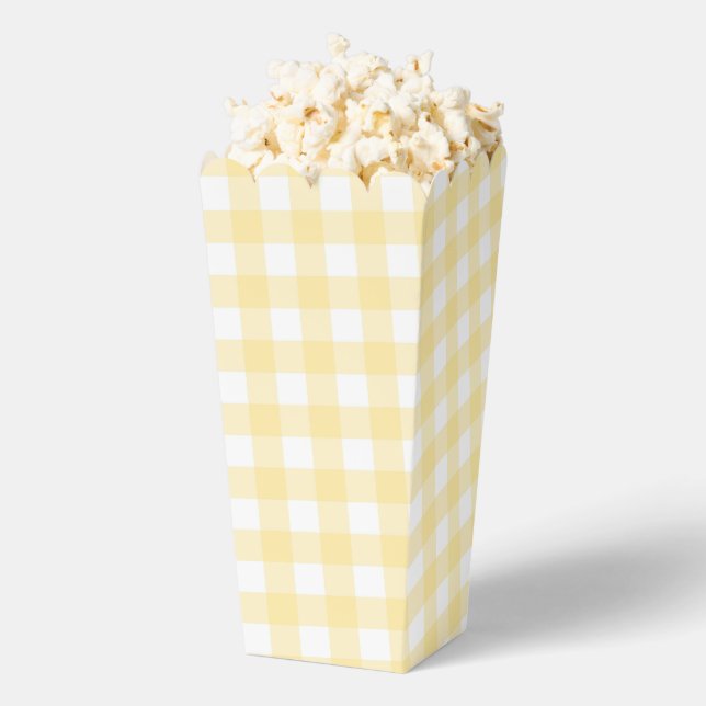 Pale Yellow Gingham Plaid Party Favour Popcorn Box (Popped)
