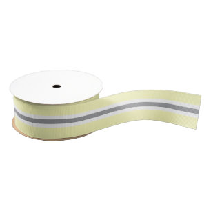 Pale Yellow Gray And White Striped   Grosgrain Ribbon
