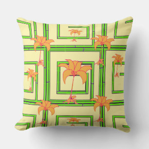Pale Yellow Green Geo Floral  Cushion