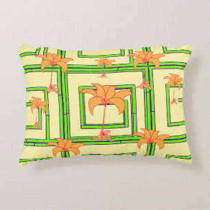 Pale Yellow Green Geo Floral Decorative Cushion