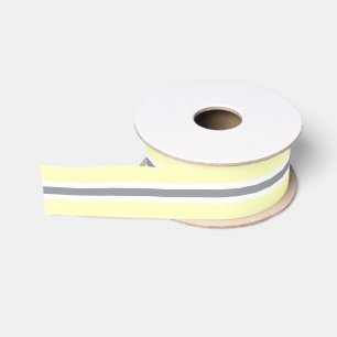 Pale Yellow Grey And White Striped   Grosgrain Ribbon