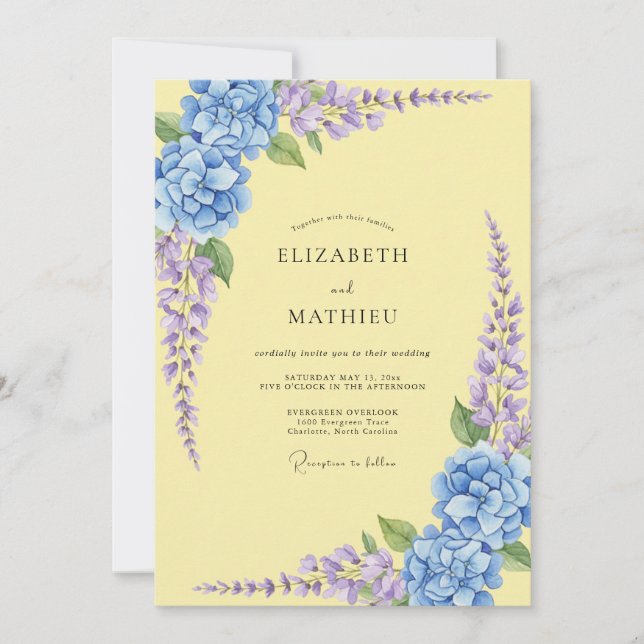 Pale Yellow Hydrangea Eucalyptus Wedding Invitation (Front)