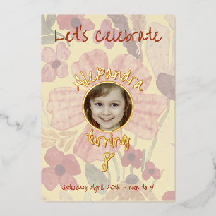 Pale Yellow Indian Red Floral Watercolor Birthday