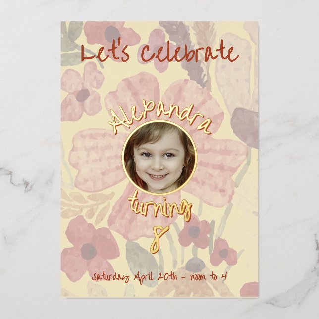 Pale Yellow Indian Red Floral Watercolor Birthday (Front)