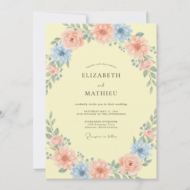Pale Yellow Jubilant Summer Wedding Invitation (Front)