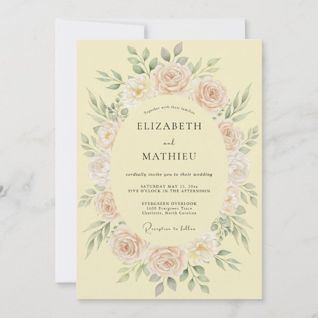Pale Yellow Lavish Spring Wedding Invitation (Front)